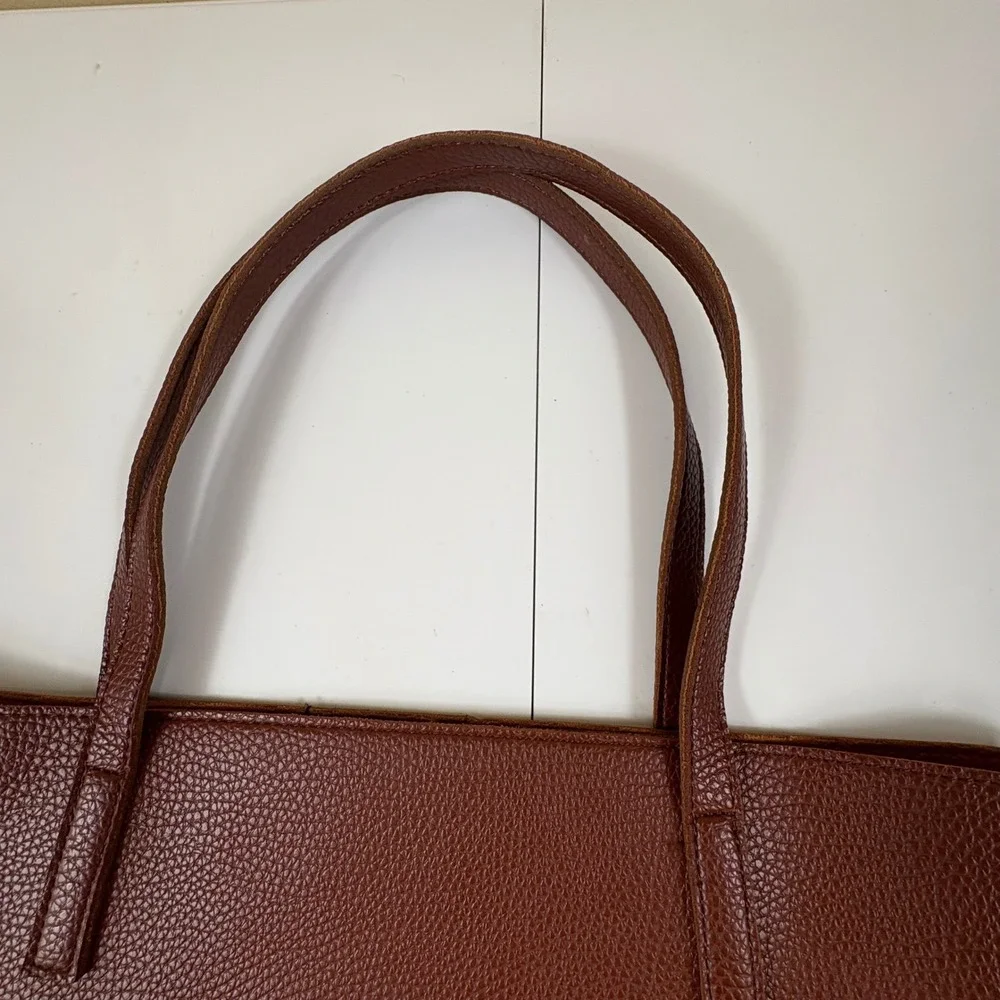 Vince Camuto Brown‎ Pebbled Leather Tote Bag Black Stripe Work Bag